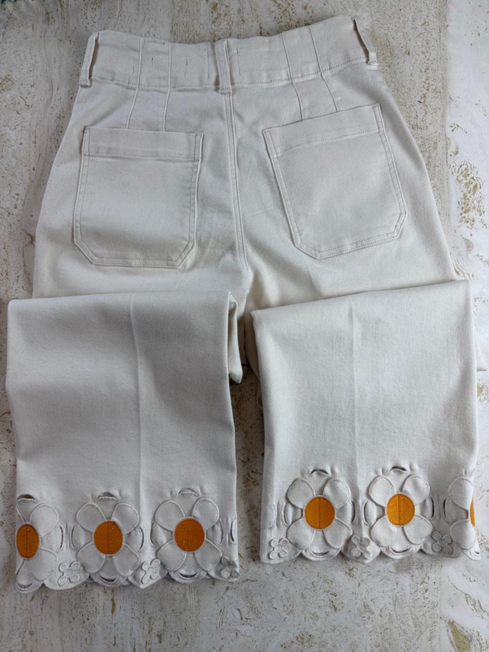 Maeve Anthropologie Colette Denim Cropped Wide Leg Jeans Daisy Hem Cream 27P - Picture 13 of 13